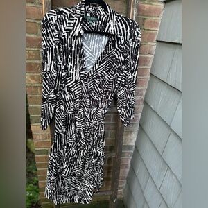 Lauren Ralph Lauren Black and White Abstract Wrap Dress